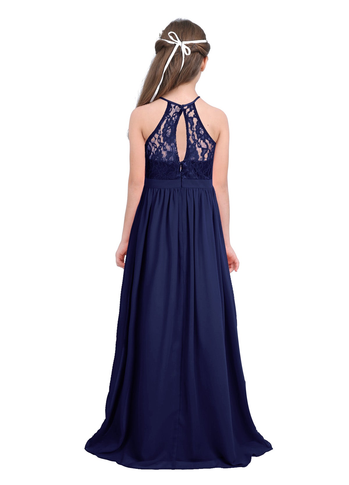Robe de demoiselle d'honneur en mousseline florale avec découpe au dos pour enfants, tenue de fête d'anniversaire ou de mariage pour filles