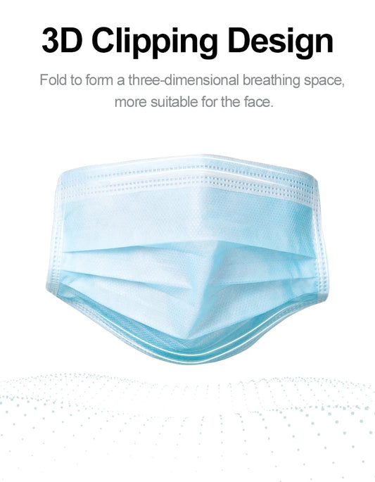 Mouth Masks 3-layer Anti-Dust Disposable Mascarillas  Non Woven Meltblown Cloth Masks Elastic Ear Loop Face Mask