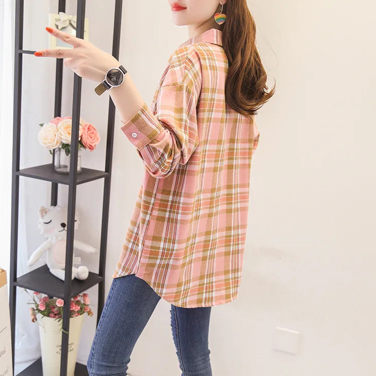 Women's Plaid Shirt 2025 New Ladies Loose Casual Blouse and Tops Fresh College Style Female Long Sleeve Shirts Women Clothes