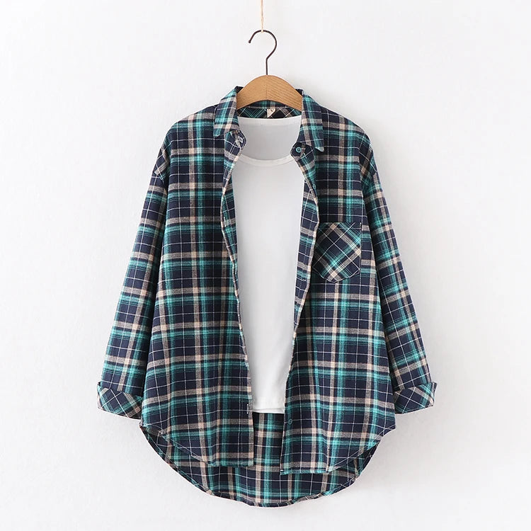 2024 Automne Nouvelle Chemise à Carreaux Ample pour Femme Marque Excellente Qualité Blouses et Hauts Design Décontracté Frais Chemises à Manches Longues pour Femme