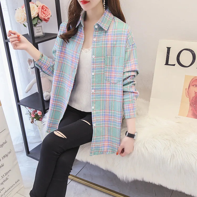 Women's Plaid Shirt 2025 New Ladies Loose Casual Blouse and Tops Fresh College Style Female Long Sleeve Shirts Women Clothes