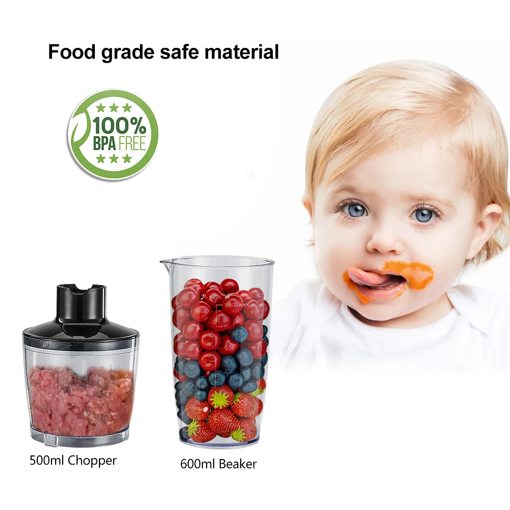 BioloMix Mixeur Plongeant 4-en-1 Haute Puissance 1200W avec Hachoir et Gobelet à Smoothies Lames en Acier Inoxydable pour Glace