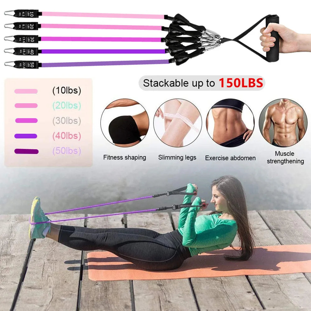 360lbs Fitness Übungen Widerstandsbänder Set Elastische Tubes Zugseil Yogaband Trainingsausrüstung für Zuhause Fitnessstudio Gewicht