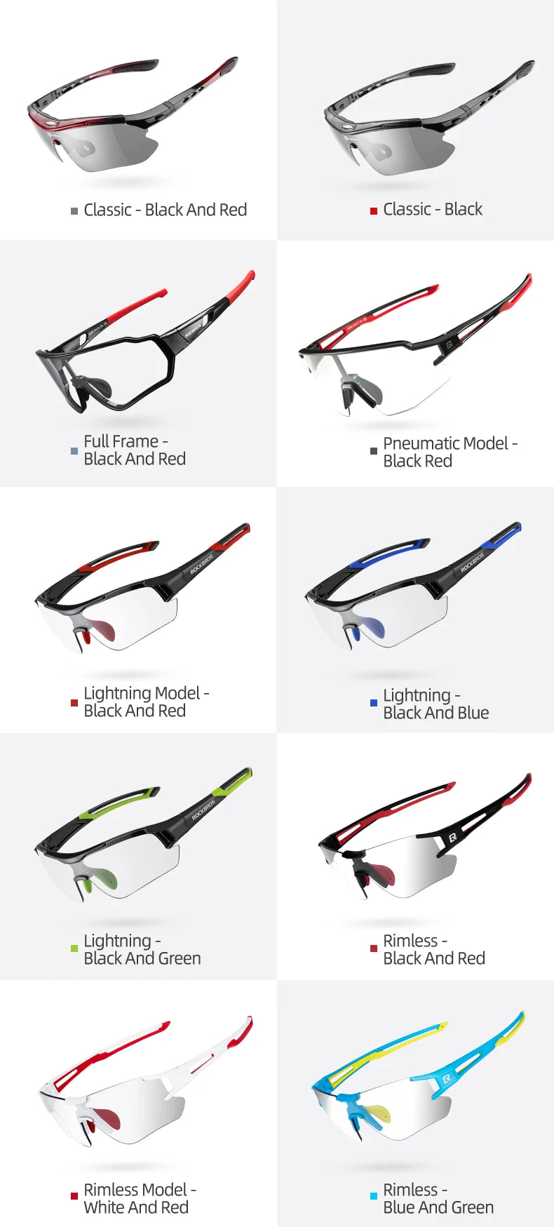 ROCKBROS Lunettes de cyclisme photochromiques Lunettes de vélo VTT Homme Lunettes de soleil Sport Lunettes de protection Cyclisme sur route