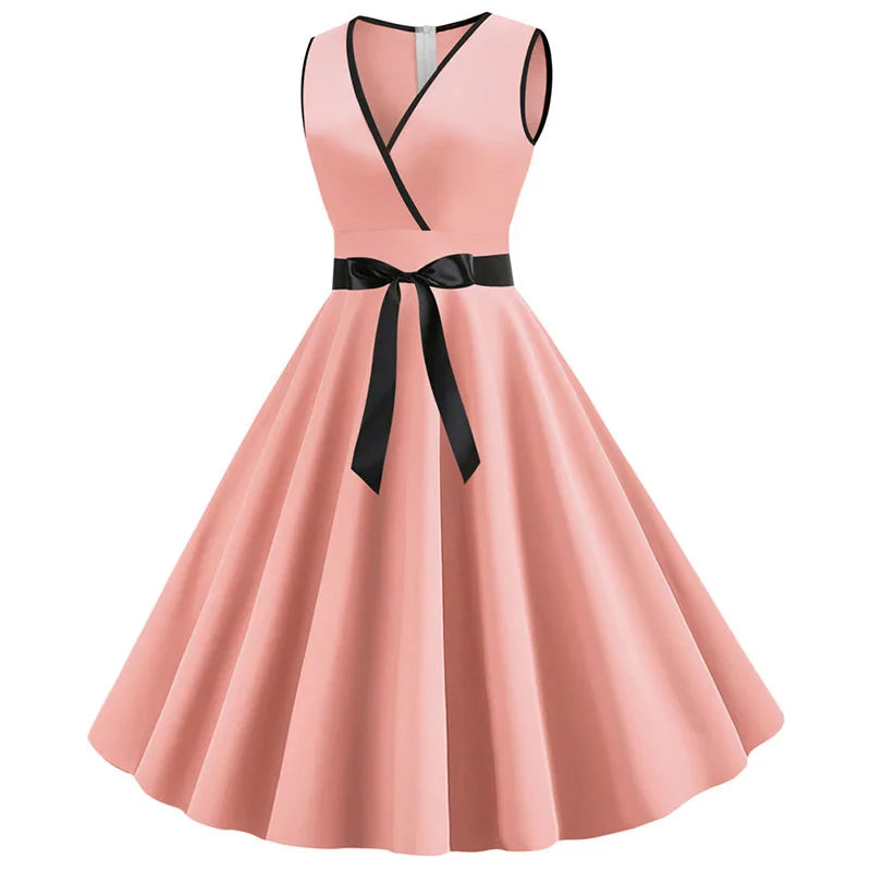 Woman Retro Dresses Audrey Hepburn 1950s 60s Rockabilly Polka Dot Bow Pinup Ball Grown Party Robe  Vestidos