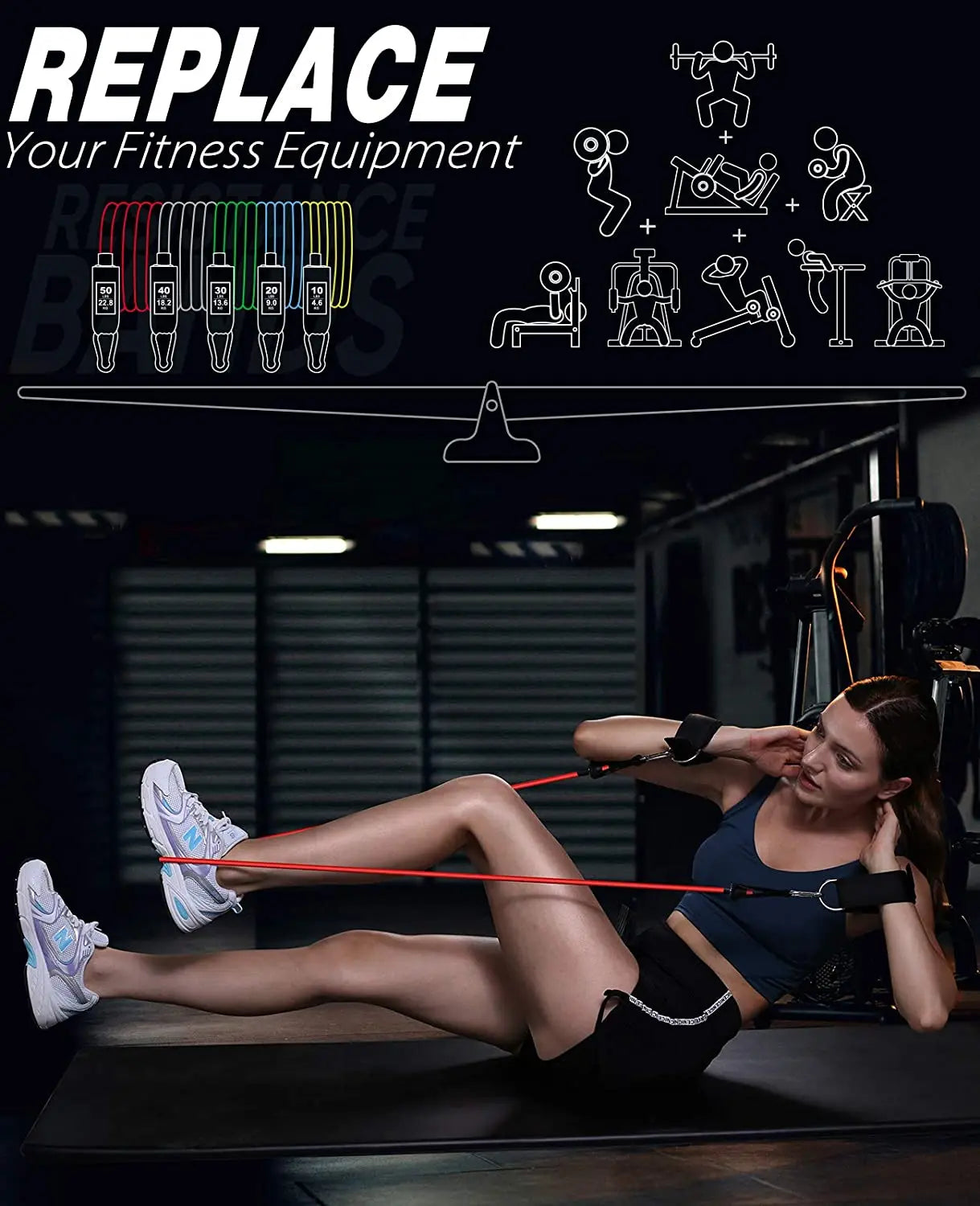 Kit de barre Pilates avec bandes de résistance Barre de yoga multifonctionnelle Kit de barre de résistance portable pour la maison pour des entraînements complets du corps