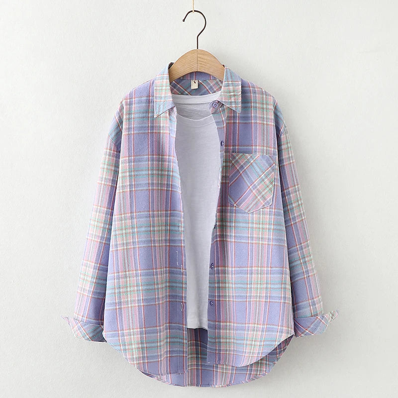 2024 Automne Nouvelle Chemise à Carreaux Ample pour Femme Marque Excellente Qualité Blouses et Hauts Design Décontracté Frais Chemises à Manches Longues pour Femme