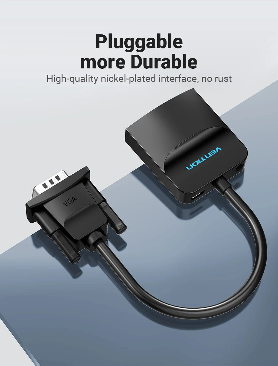 Vention Adaptateur VGA vers HDMI 1080P Convertisseur Mâle VGA vers Femelle HDMI avec Câble Audio et Alimentation USB pour PS4/3 HDTV Convertisseur VGA HDMI