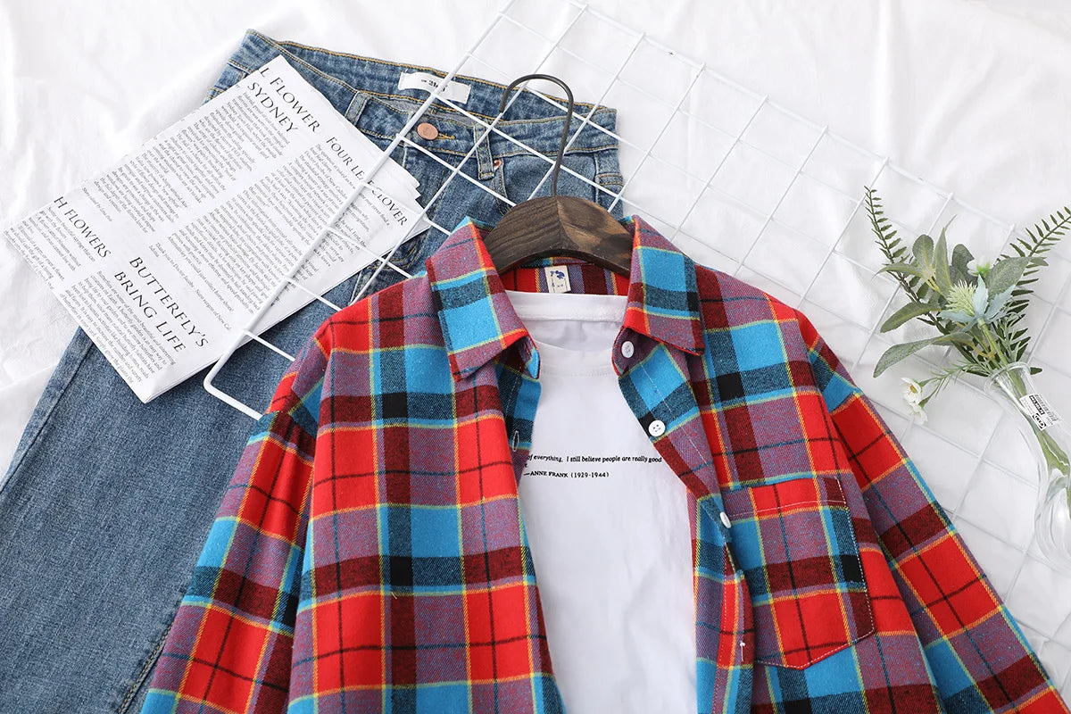 Women's Plaid Shirt 2025 New Ladies Loose Casual Blouse and Tops Fresh College Style Female Long Sleeve Shirts Women Clothes