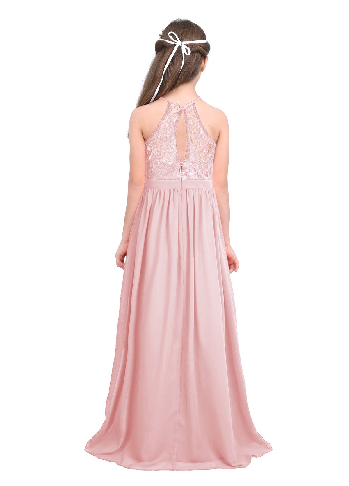 Robe de demoiselle d'honneur en mousseline florale avec découpe au dos pour enfants, tenue de fête d'anniversaire ou de mariage pour filles