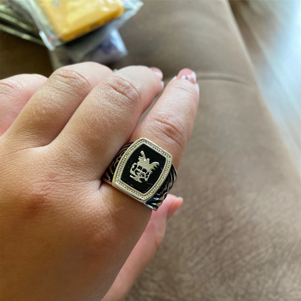 Bague Hanreshe The Vampire Diaries en alliage, noire, plaquée argent vieilli, style punk, pour fête ou cosplay, bague classique pour homme, cadeau