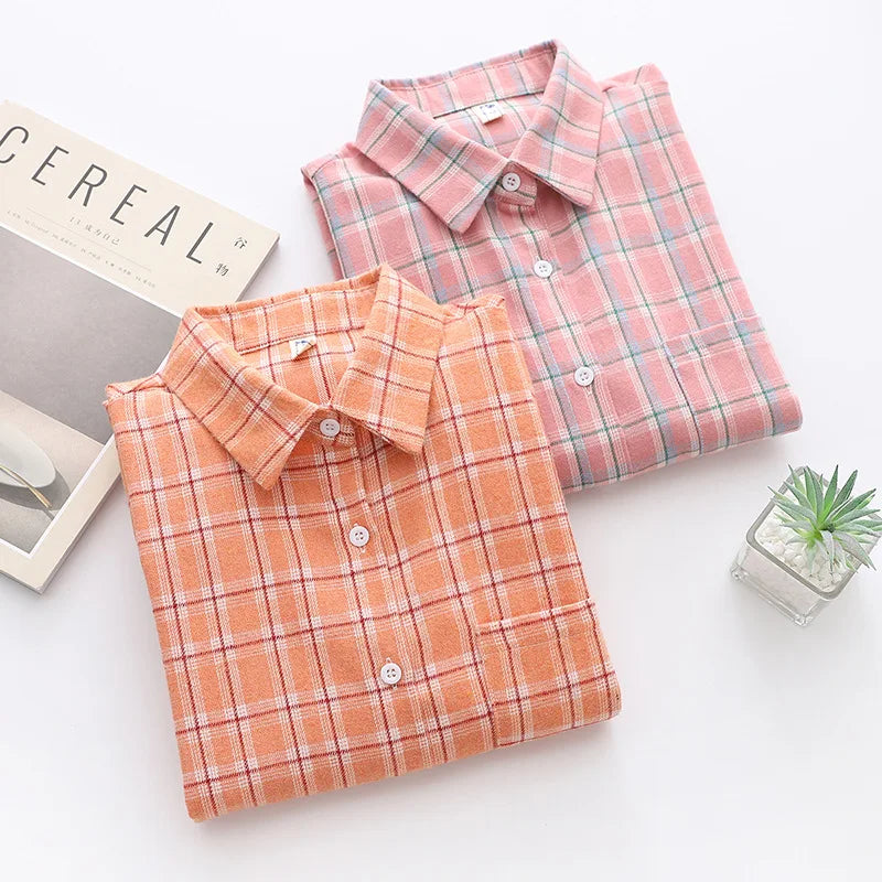 Women's Plaid Shirt 2025 New Ladies Loose Casual Blouse and Tops Fresh College Style Female Long Sleeve Shirts Women Clothes