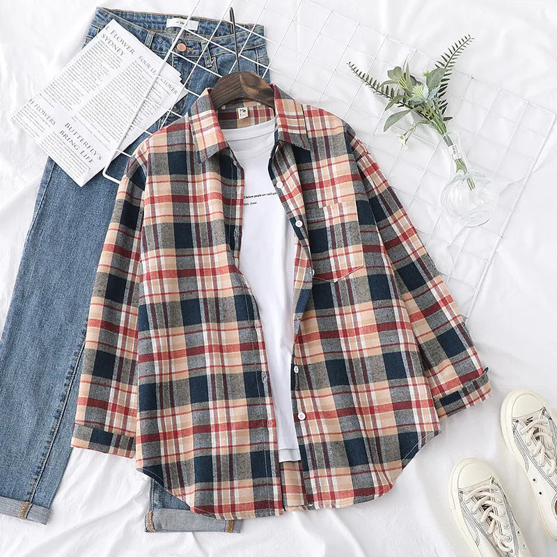 Women's Plaid Shirt 2025 New Ladies Loose Casual Blouse and Tops Fresh College Style Female Long Sleeve Shirts Women Clothes
