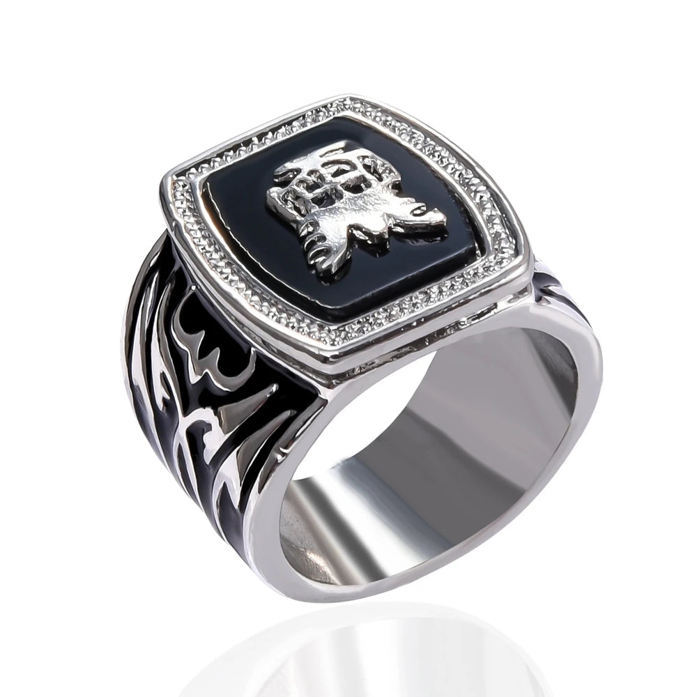 Bague Hanreshe The Vampire Diaries en alliage, noire, plaquée argent vieilli, style punk, pour fête ou cosplay, bague classique pour homme, cadeau