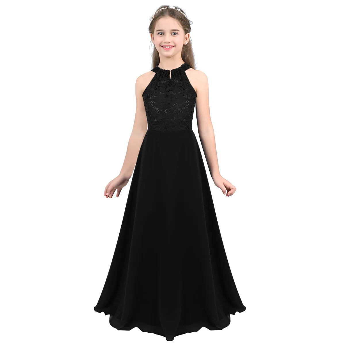 Robe de demoiselle d'honneur en mousseline florale avec découpe au dos pour enfants, tenue de fête d'anniversaire ou de mariage pour filles