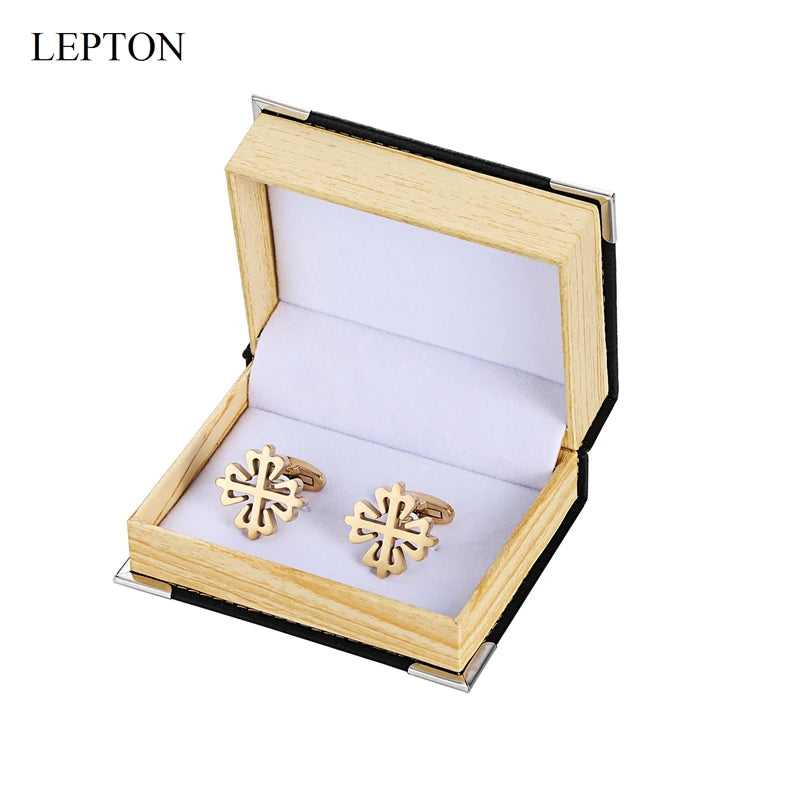 Lepton 18K Gold Plated Crusaders Cufflinks Matte Stainless Steel Cufflink For Mens Wedding Groom Business Cuff Links Gemelos