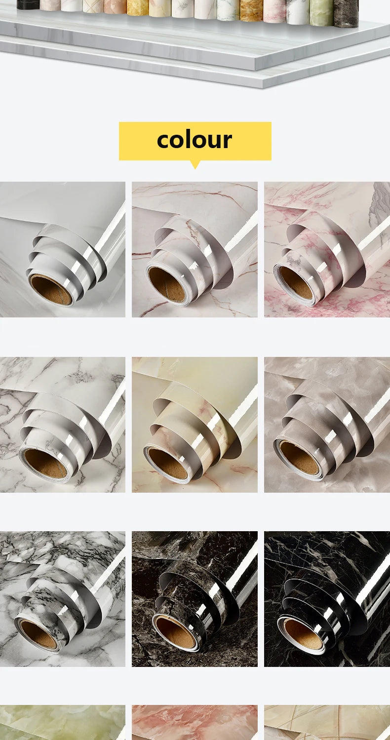 Marble Vinyl Film DIY Self Adhesive Wallpaper Bathroom Kitchen Cupboard Countertops Contact Paper PVC Waterproof Wall Stickers