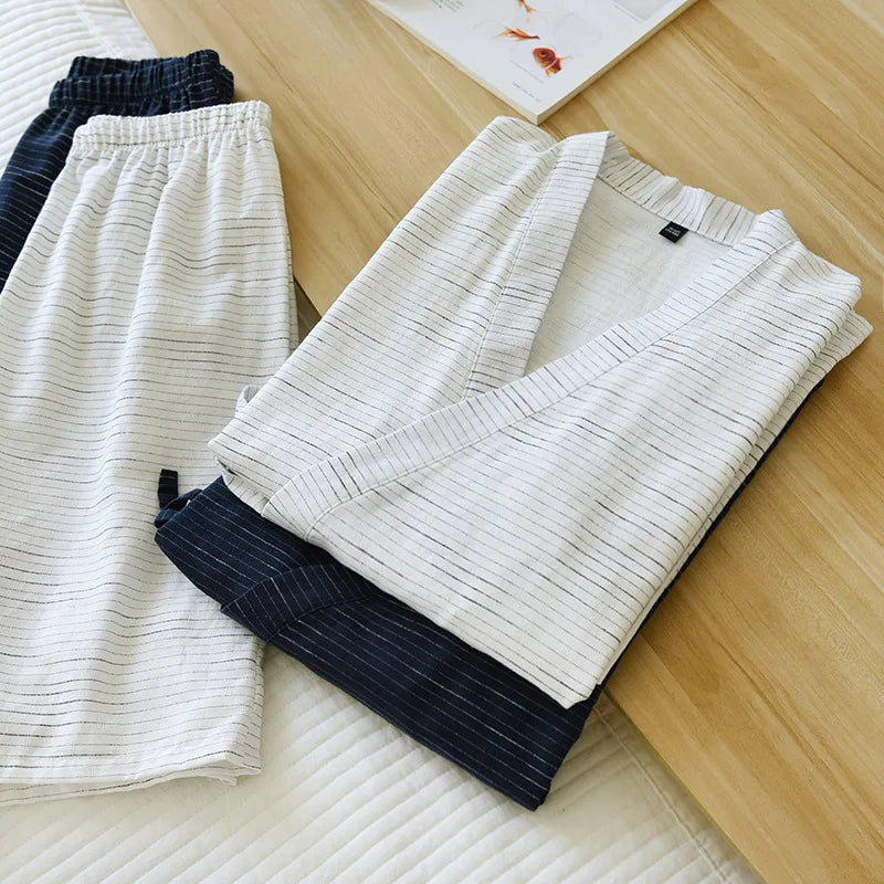 Neuer japanischer Kimono Kurzarm-Shorts-Anzug Herren Pyjama Zweiteiler Sommer Baumwolle Yukata Übergröße Bademantel Nachtwäsche für Herren