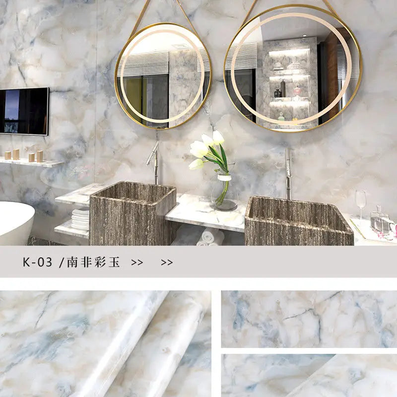 Marble Vinyl Film DIY Self Adhesive Wallpaper Bathroom Kitchen Cupboard Countertops Contact Paper PVC Waterproof Wall Stickers