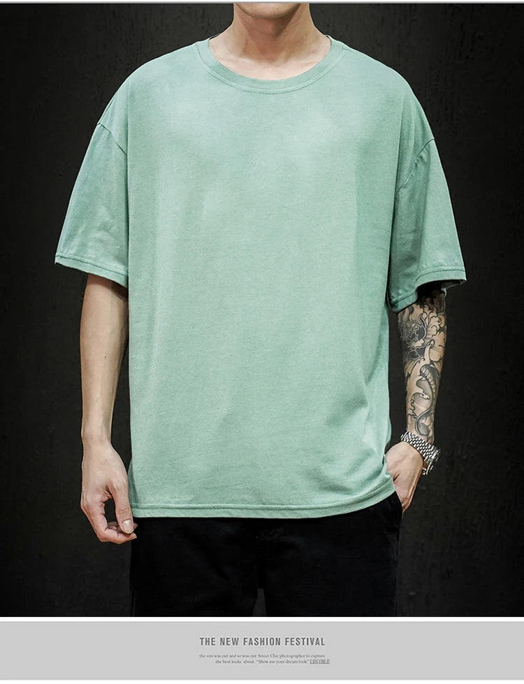 LEGIBLE 2025 Sommer Herren T-Shirt Lässiges lockeres Baumwoll-Kurzarm-T-Shirt Herren Oberteil T-Shirt Herren