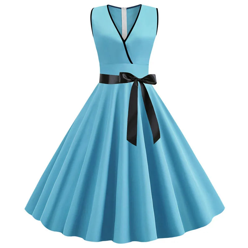 Woman Retro Dresses Audrey Hepburn 1950s 60s Rockabilly Polka Dot Bow Pinup Ball Grown Party Robe  Vestidos