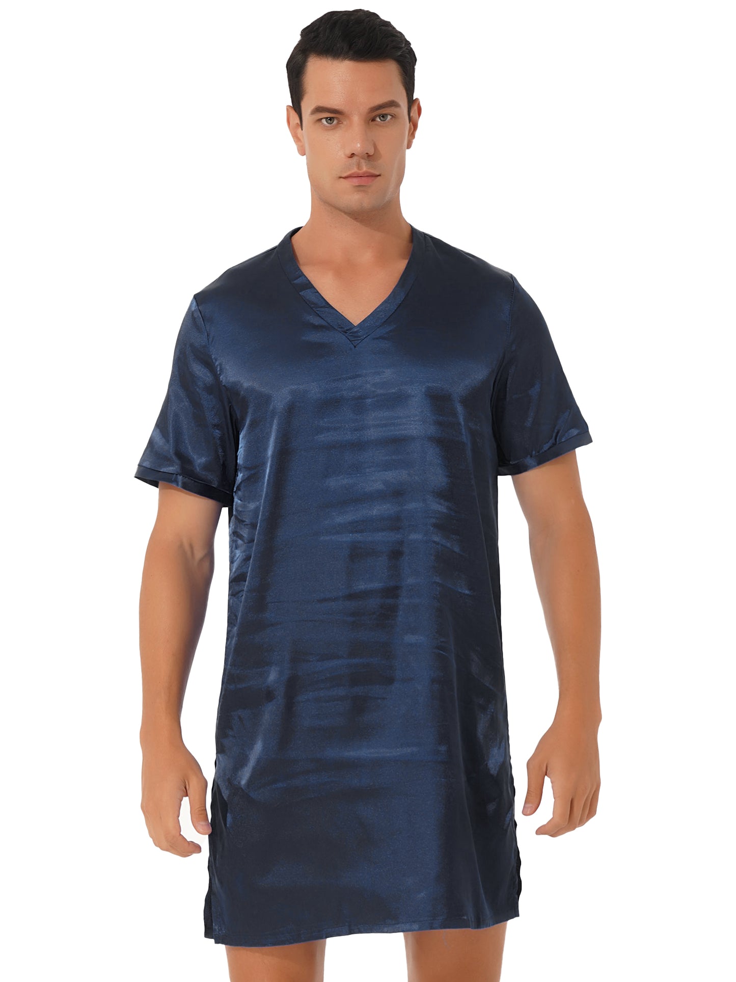 Damen Herren Seidensatin Pyjamas Schlafanzug Kurzarm Nachthemd Kimono Bademantel Schlafrock Morgenmantel Sommer Nachthemd Homewear
