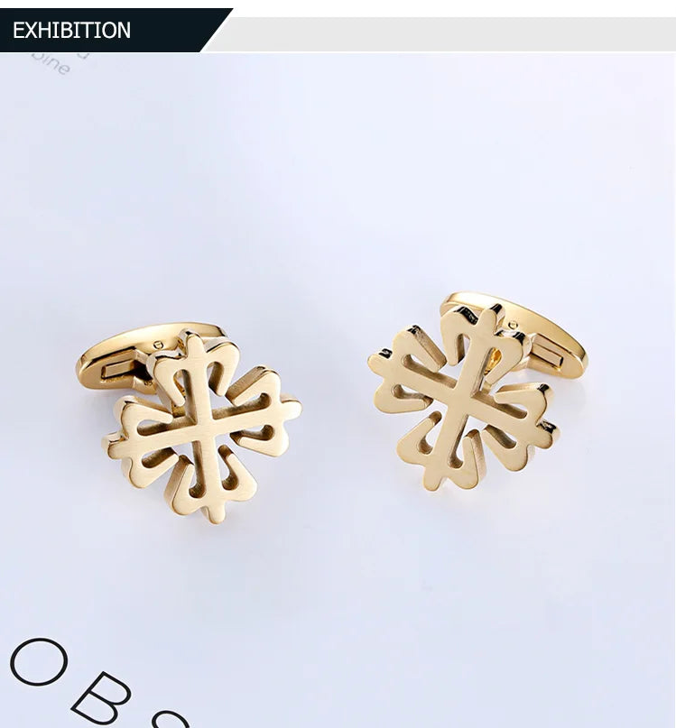 Lepton 18K Gold Plated Crusaders Cufflinks Matte Stainless Steel Cufflink For Mens Wedding Groom Business Cuff Links Gemelos