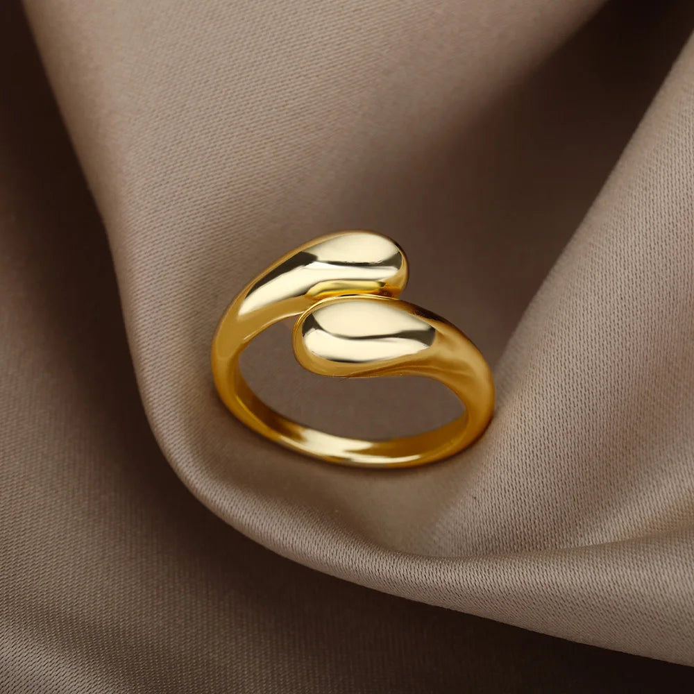 Edelstahlringe für Damen 2024 Trend Offener Goldfarbener Doppelperlenring Hochzeit Ästhetischer Schmuck Paar Geschenk anillos