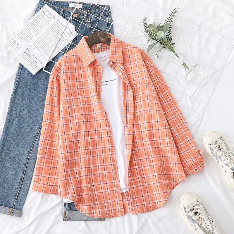 Women's Plaid Shirt 2025 New Ladies Loose Casual Blouse and Tops Fresh College Style Female Long Sleeve Shirts Women Clothes