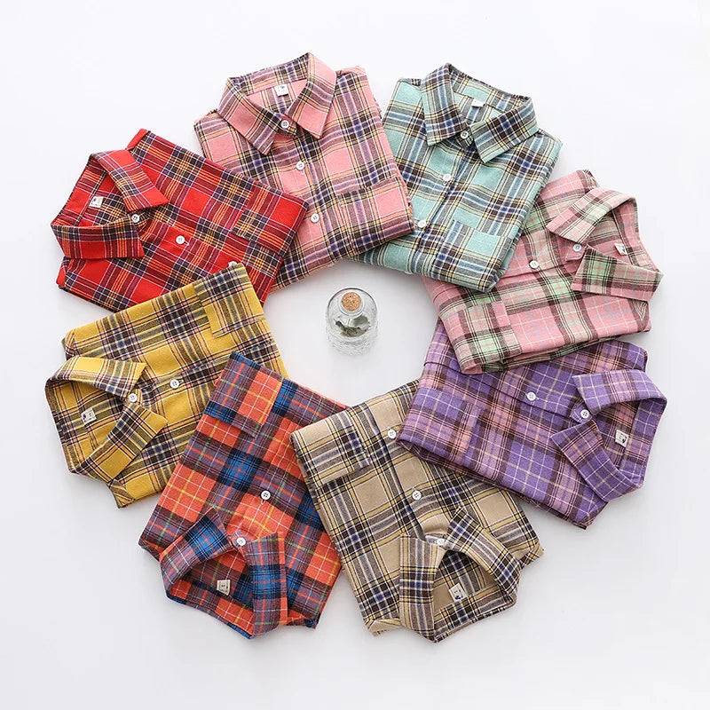 Women's Plaid Shirt 2025 New Ladies Loose Casual Blouse and Tops Fresh College Style Female Long Sleeve Shirts Women Clothes