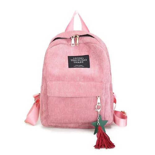 Yogodlns Sacs à dos pour femmes Sac à bandoulière d'école avec pompon Sac à dos en velours côtelé pour femmes Sacs pour ordinateur portable pour filles Sac à dos de style preppy