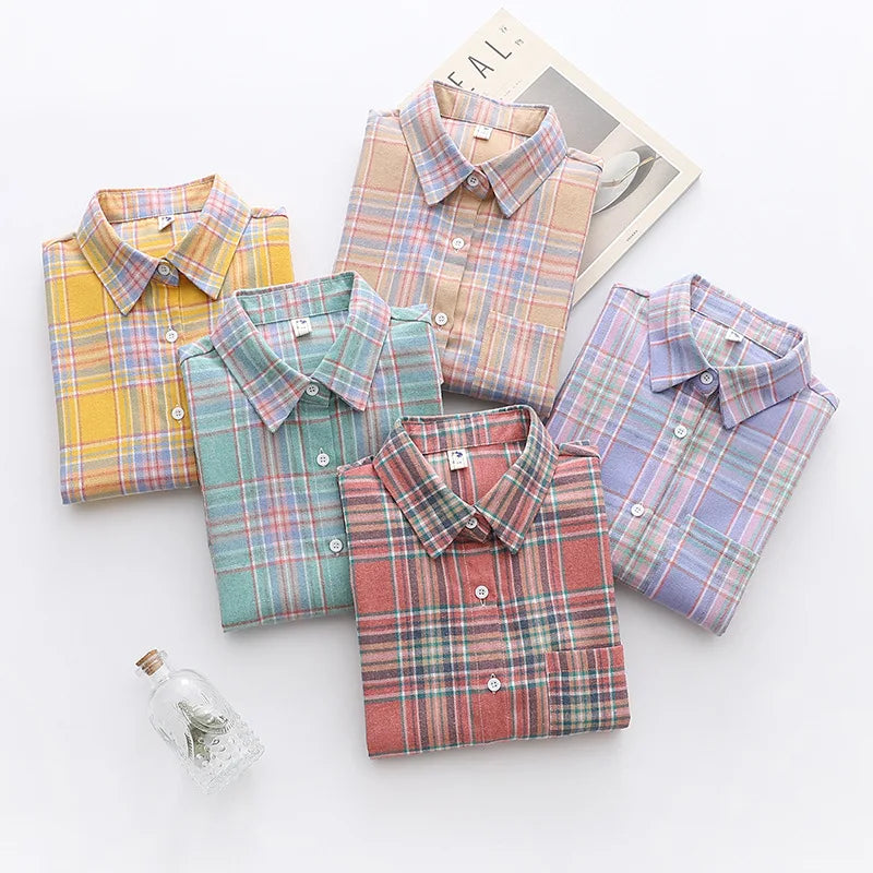 Women's Plaid Shirt 2025 New Ladies Loose Casual Blouse and Tops Fresh College Style Female Long Sleeve Shirts Women Clothes