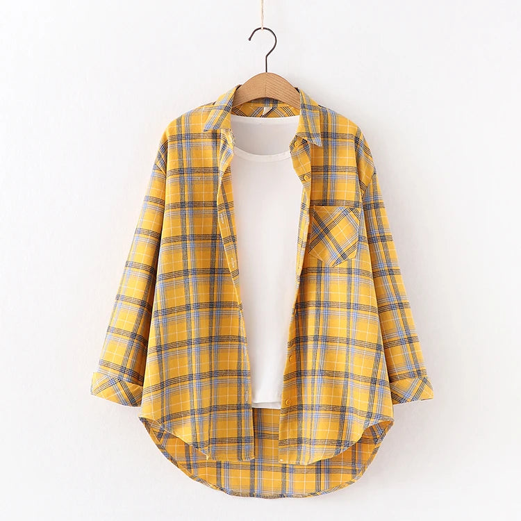 2024 Automne Nouvelle Chemise à Carreaux Ample pour Femme Marque Excellente Qualité Blouses et Hauts Design Décontracté Frais Chemises à Manches Longues pour Femme