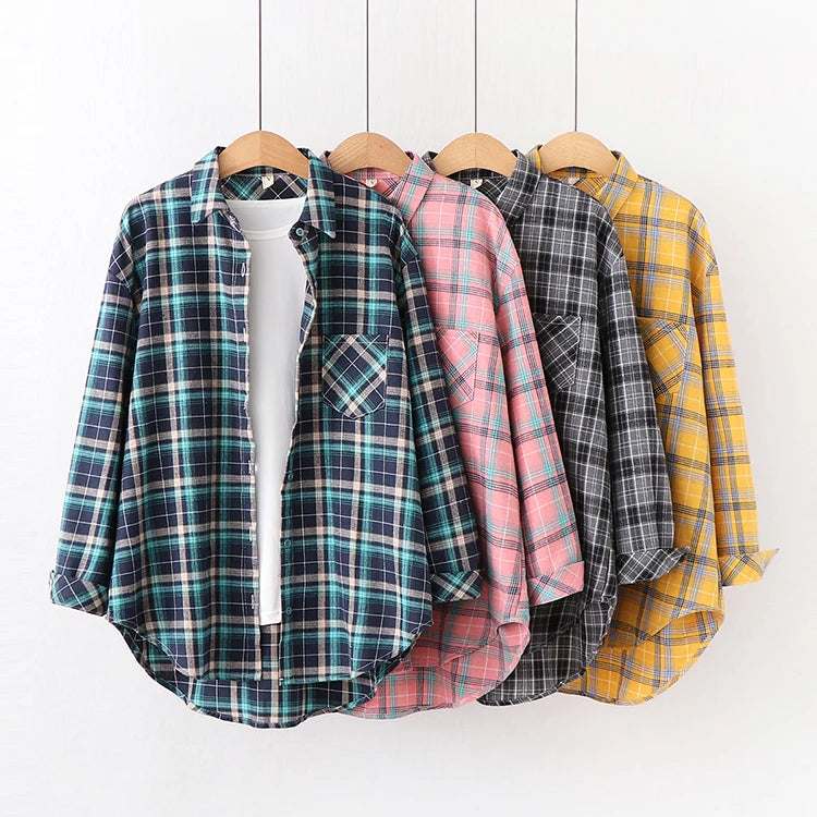 2024 Automne Nouvelle Chemise à Carreaux Ample pour Femme Marque Excellente Qualité Blouses et Hauts Design Décontracté Frais Chemises à Manches Longues pour Femme