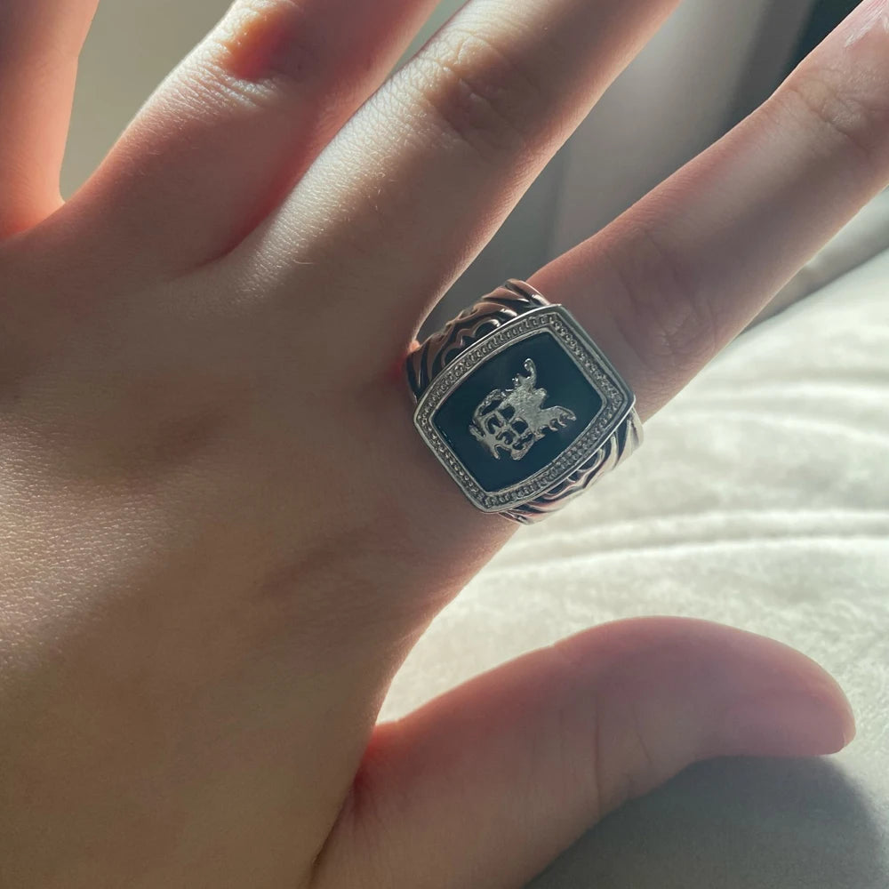 Bague Hanreshe The Vampire Diaries en alliage, noire, plaquée argent vieilli, style punk, pour fête ou cosplay, bague classique pour homme, cadeau