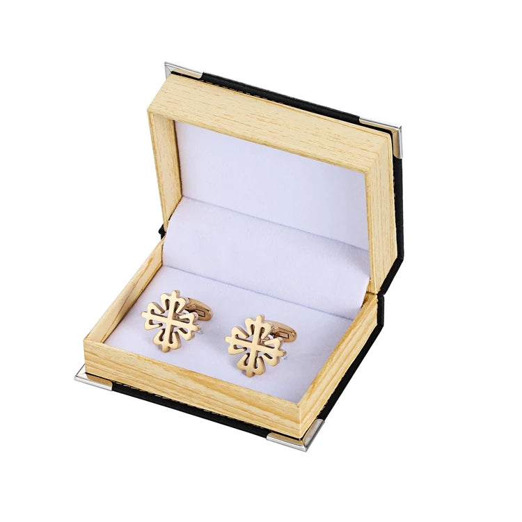 Lepton 18K Gold Plated Crusaders Cufflinks Matte Stainless Steel Cufflink For Mens Wedding Groom Business Cuff Links Gemelos