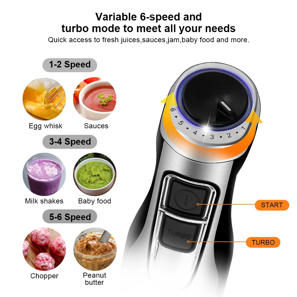BioloMix Mixeur Plongeant 4-en-1 Haute Puissance 1200W avec Hachoir et Gobelet à Smoothies Lames en Acier Inoxydable pour Glace