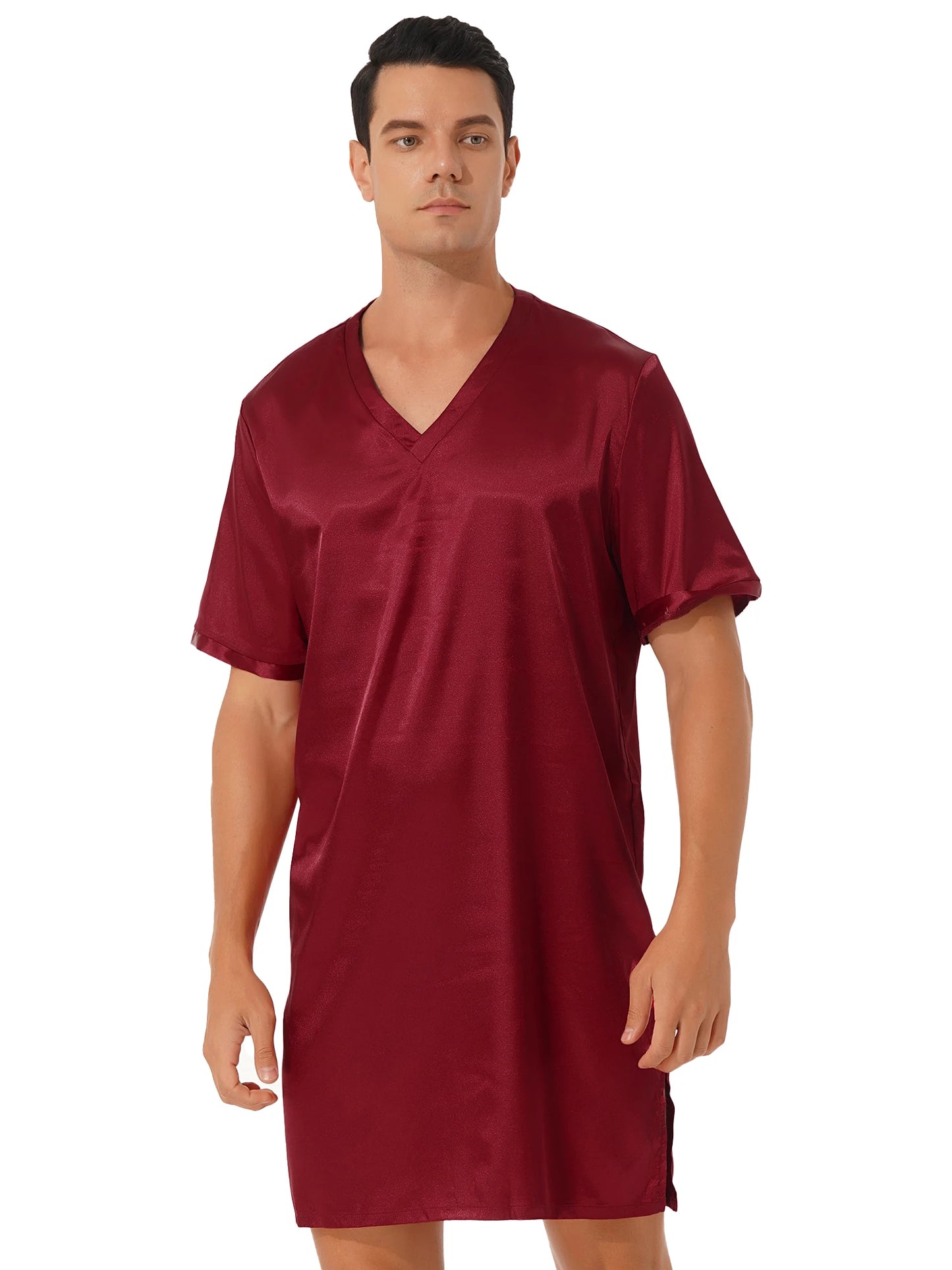 Damen Herren Seidensatin Pyjamas Schlafanzug Kurzarm Nachthemd Kimono Bademantel Schlafrock Morgenmantel Sommer Nachthemd Homewear