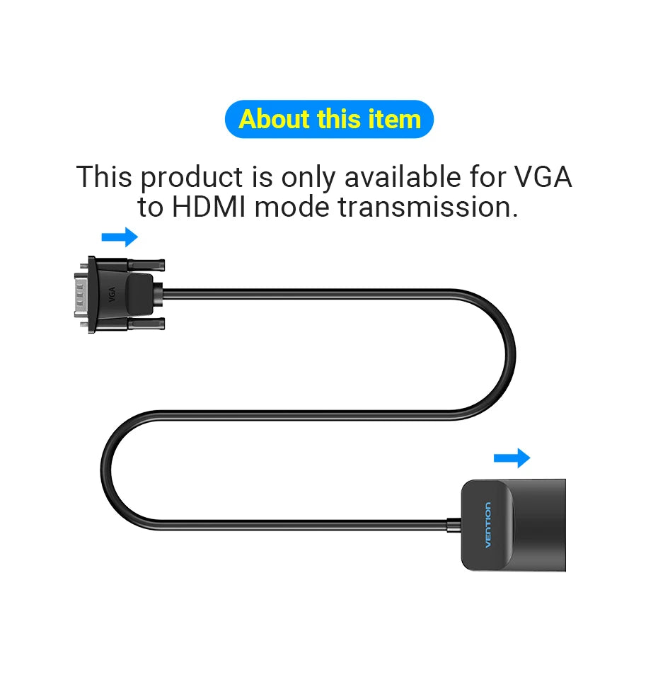 Vention Adaptateur VGA vers HDMI 1080P Convertisseur Mâle VGA vers Femelle HDMI avec Câble Audio et Alimentation USB pour PS4/3 HDTV Convertisseur VGA HDMI
