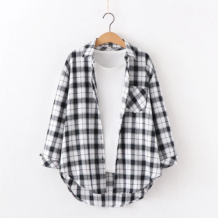 2024 Automne Nouvelle Chemise à Carreaux Ample pour Femme Marque Excellente Qualité Blouses et Hauts Design Décontracté Frais Chemises à Manches Longues pour Femme