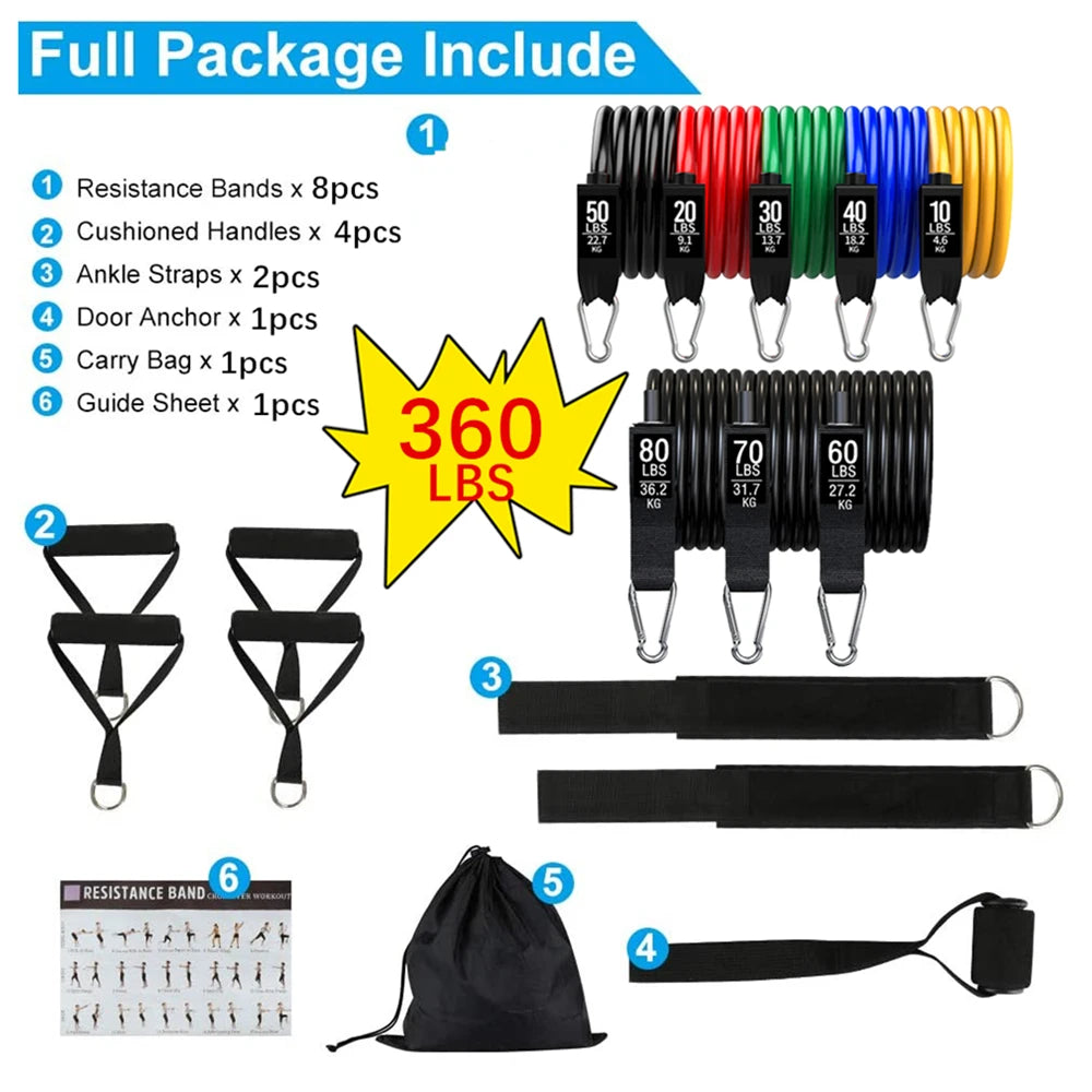 360lbs Fitness Übungen Widerstandsbänder Set Elastische Tubes Zugseil Yogaband Trainingsausrüstung für Zuhause Fitnessstudio Gewicht
