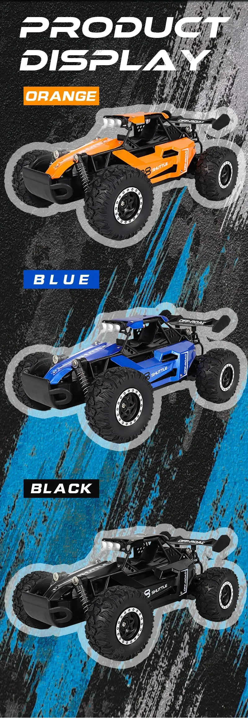 DK087 Voiture RC Tout-terrain 20KM/H 2WD Télécommandée 1:16 Coque Métal Phares LED Voiture Jouet RC pour Cadeaux