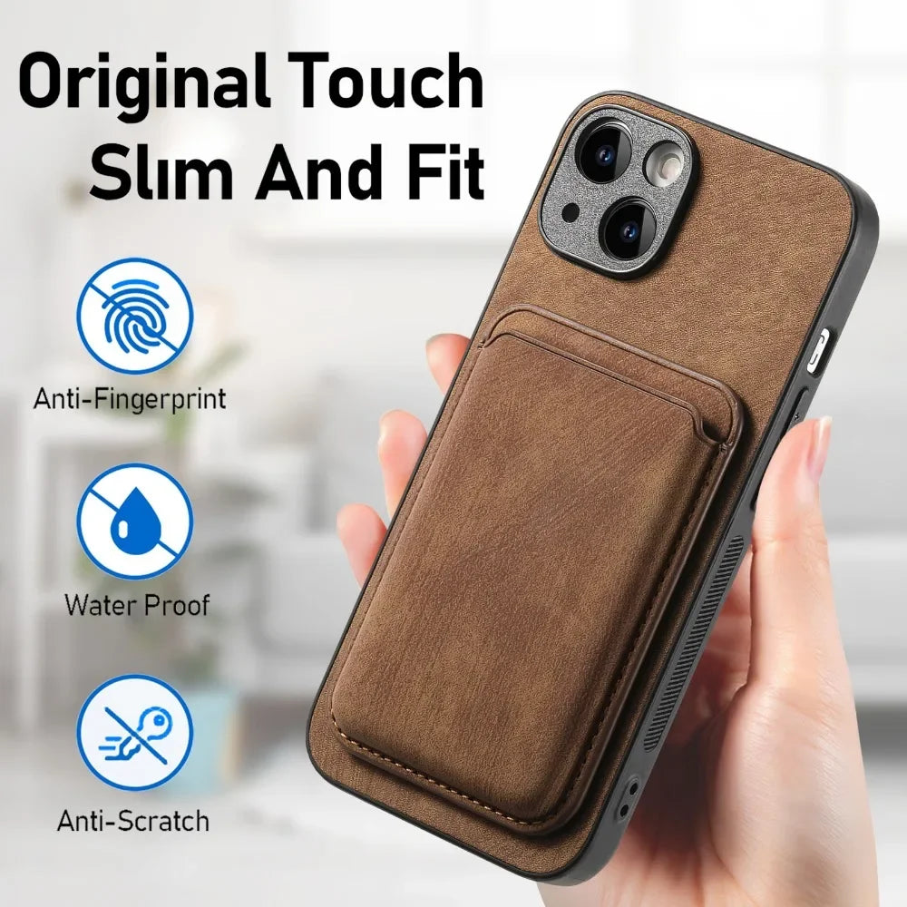 Vintage-Lederhülle mit abnehmbarem magnetischem Kartenhalter für iPhone 17 Air 16e 16 Pro Max 15 14 Plus 13 12 11