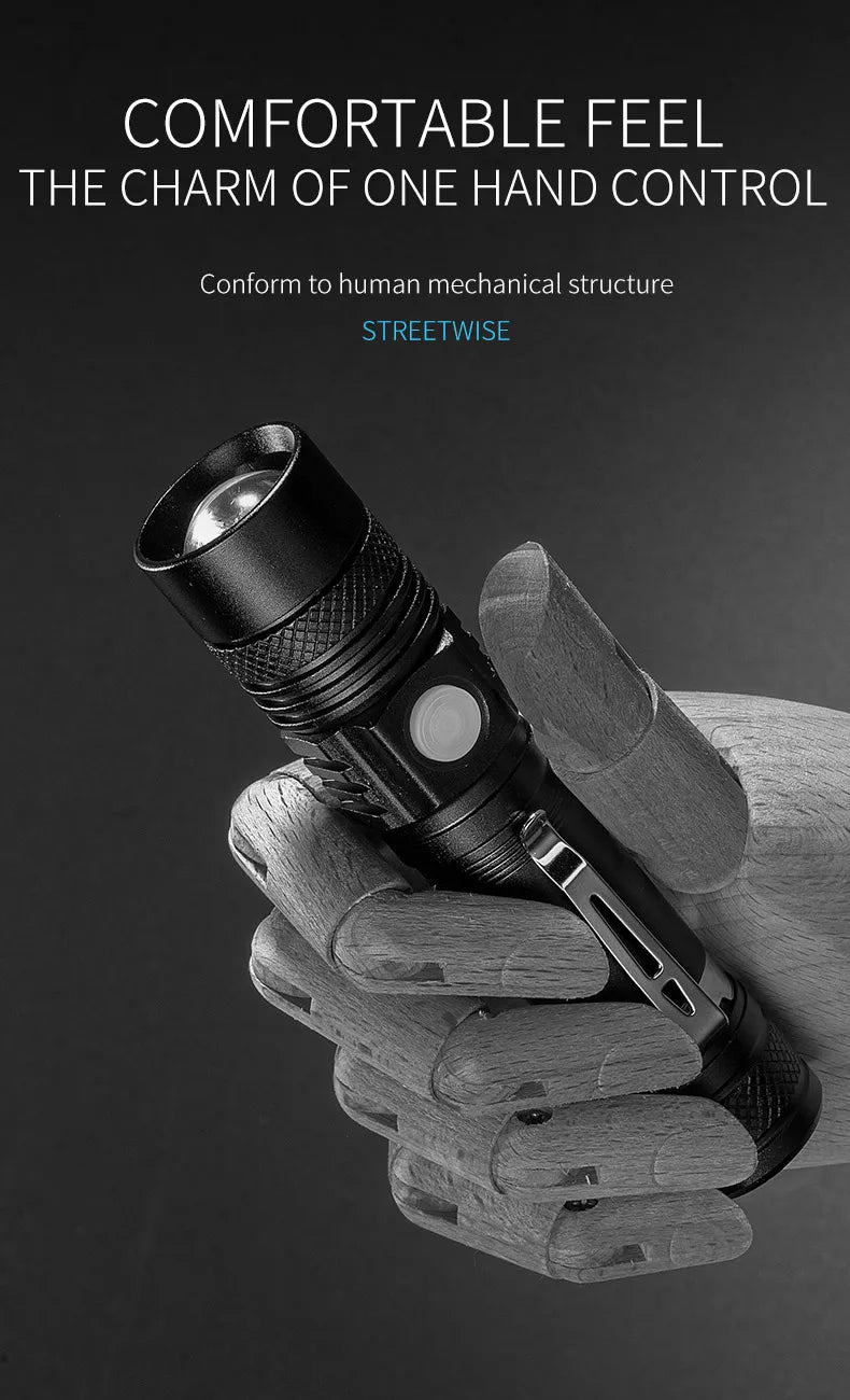 Lampe de poche rechargeable ESMARTER U518, outil d'éclairage de nuit pour l'extérieur, équipée d'une batterie au lithium 18650