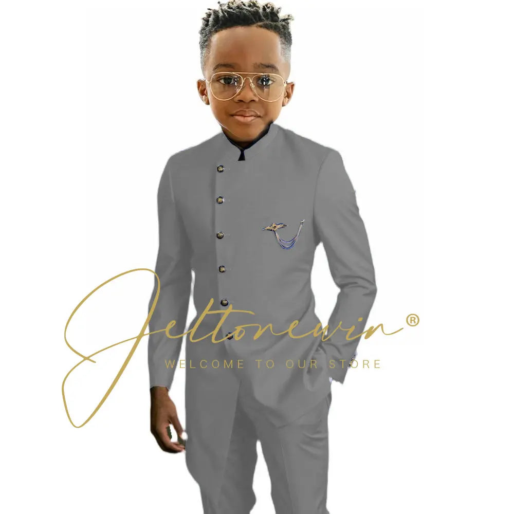 Königsblaues afrikanisches Design Jungen-Anzüge Set für Hochzeit Formeller Smoking Kinder Kostüm Klavieraufführung Maßgeschneiderte Kinder