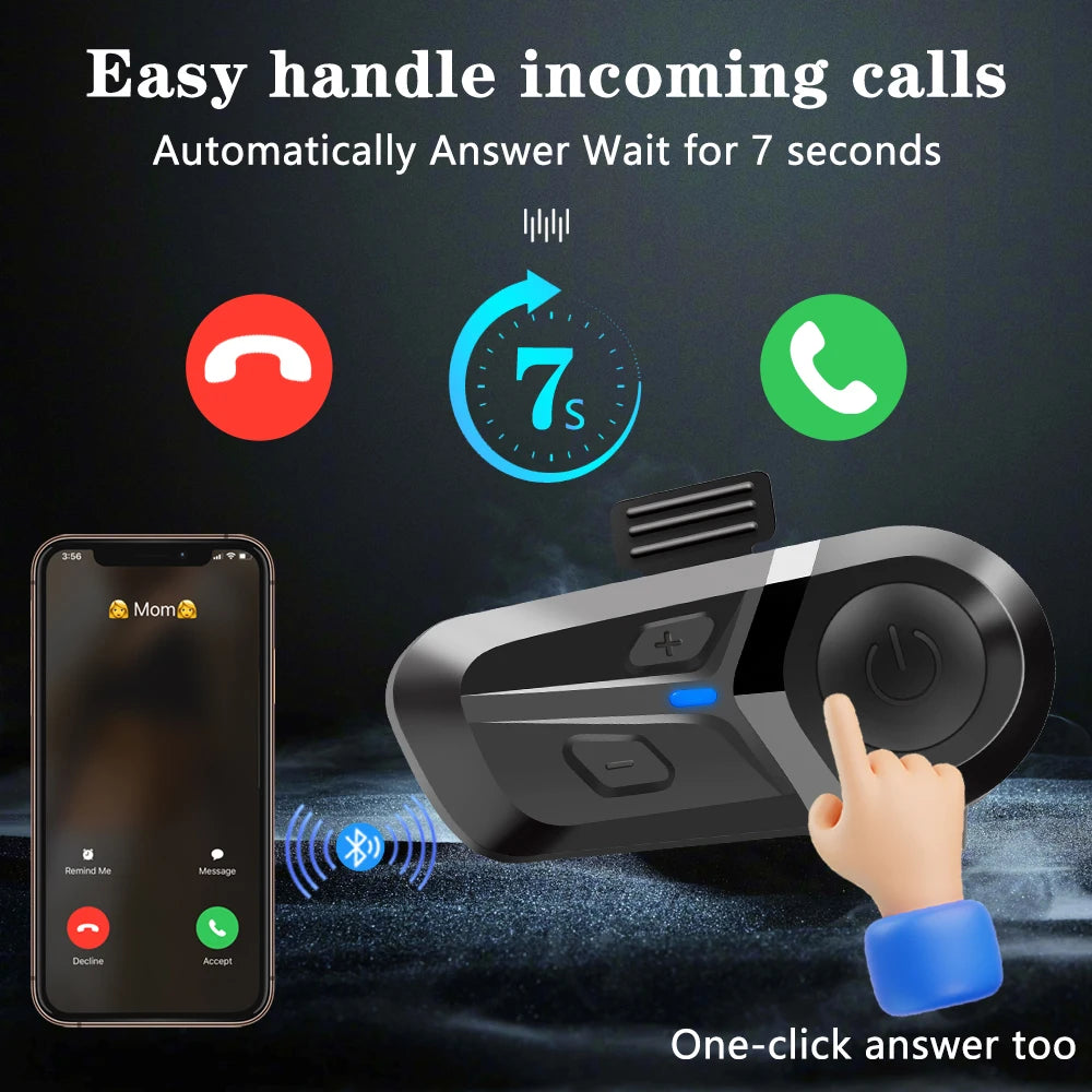 Casque de moto sans fil Bluetooth 5.3, appels mains libres, téléphone, écouteurs de moto étanches, lecteur de musique, casque de moto