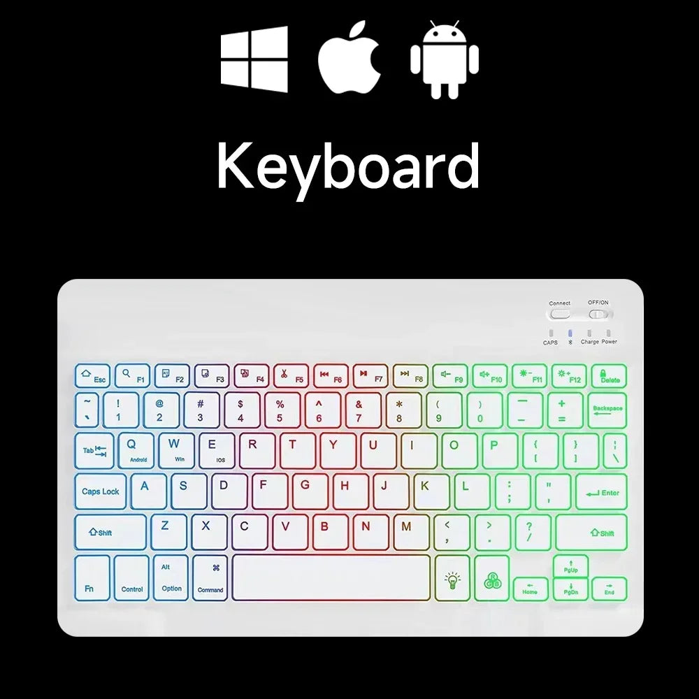 Mini RGB-Hintergrundbeleuchtungs-Tastatur 10 Zoll Bluetooth Kabellose Maus Wiederaufladbar für Spanisch Russisch Hebräisch Koreanisch Französisch Arabisch Portugiesisch