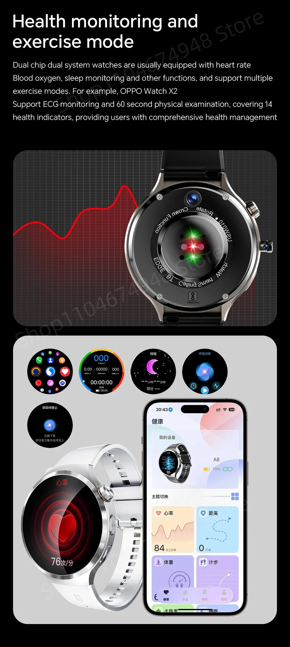 Montre intelligente 4G/5G Full Netcom 1,98 pouces Amoled avec caméra rotative à 210°, Android 13.0, double système GPS, batterie 1900 mAh