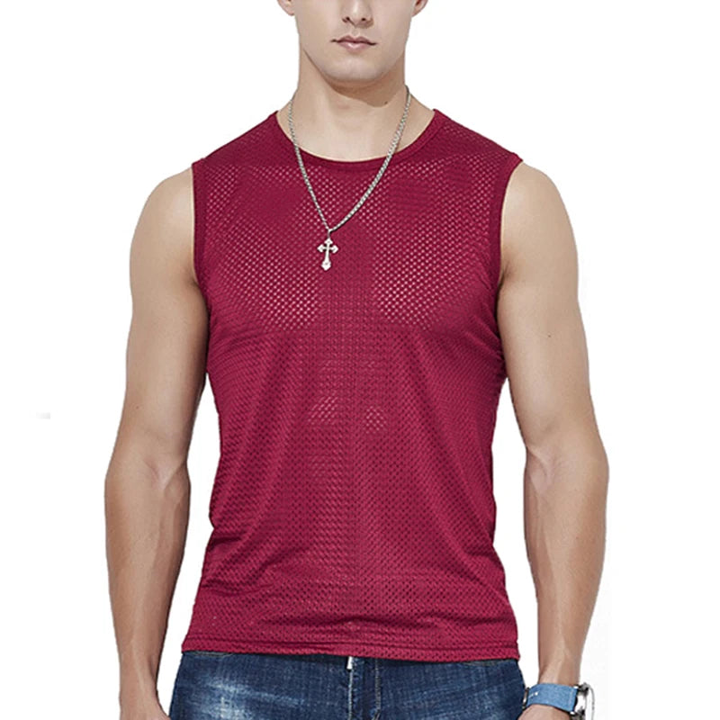 Débardeurs en maille de soie glacée pour hommes, séchage rapide, respirant, gilet, musculation, t-shirt sans manches, t-shirts de sport, débardeurs musculation