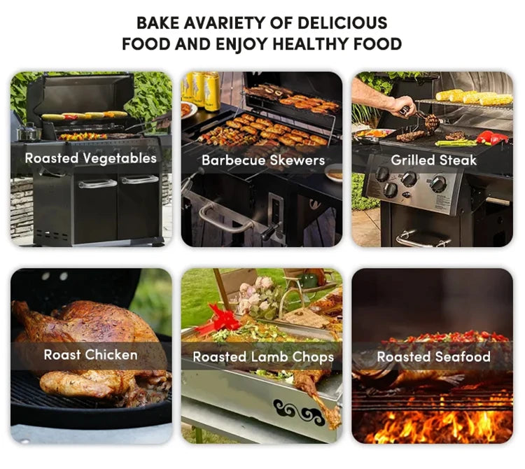 Cuisines d'extérieur modernes modulaires fonctionnelles en acier inoxydable avec grill, plaques de cuisson, évier, réfrigérateur et LED pour patio et jardin.